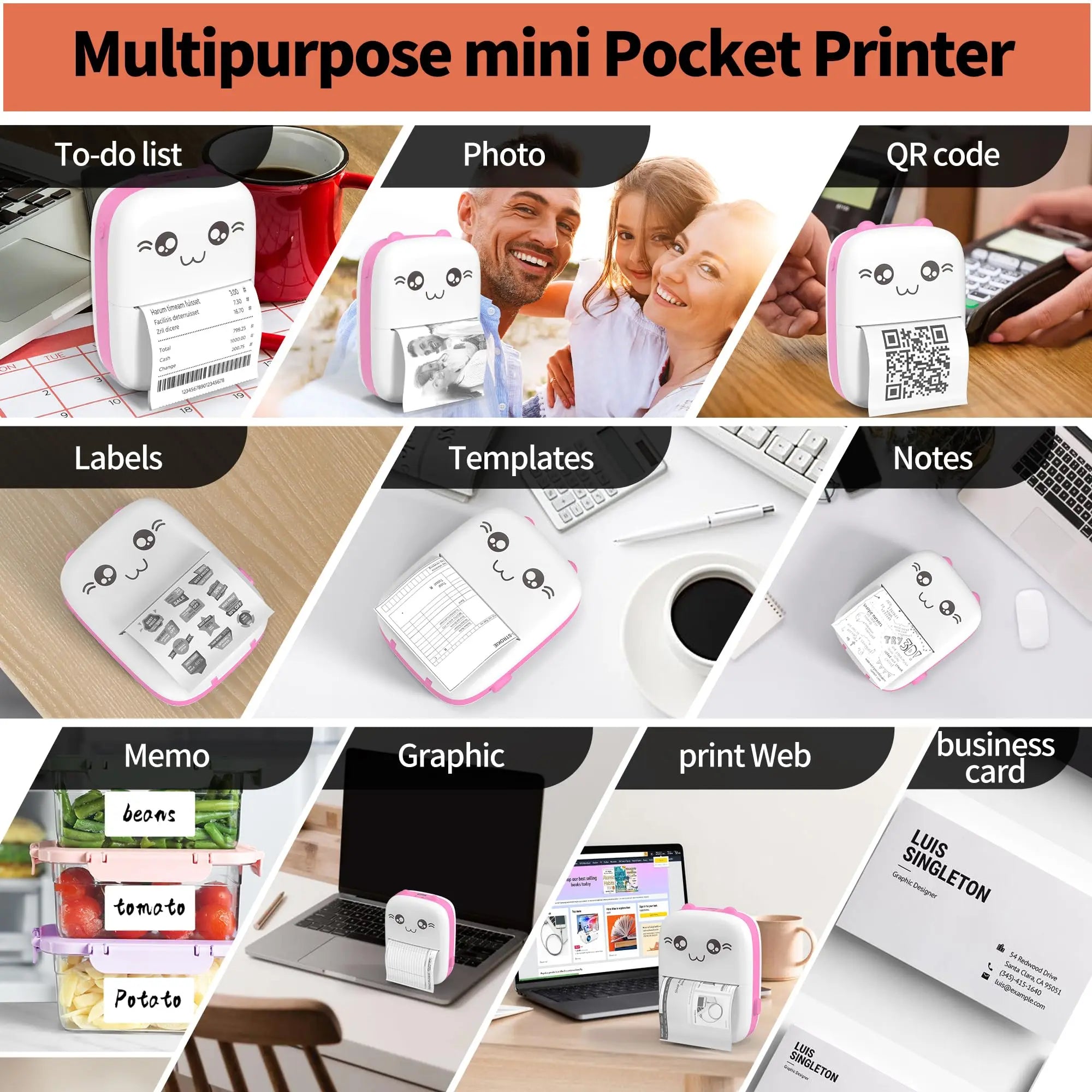 Mini Printer  Portable Thermal Printer HD Pocket Photo Printer With IOS & Android Wireless Photo Printing Tags For Gifts/Home