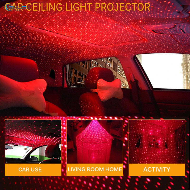 UniversalLED Car Roof Star Night Light Projector Atmosphere Galaxy Lamp USB Decorative Lamp Adjustable Multiple Lighting Effects