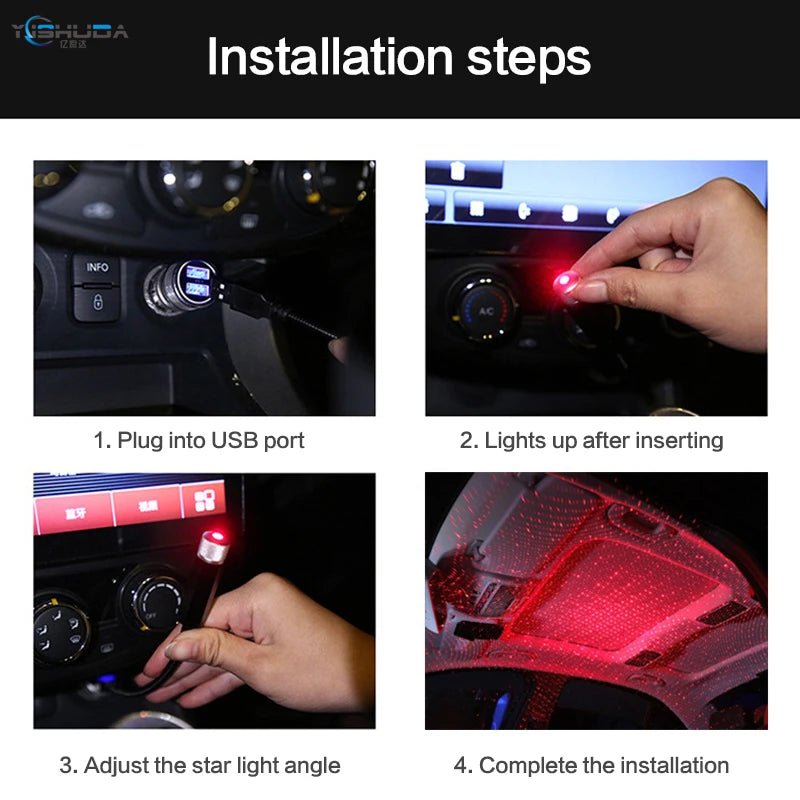 UniversalLED Car Roof Star Night Light Projector Atmosphere Galaxy Lamp USB Decorative Lamp Adjustable Multiple Lighting Effects