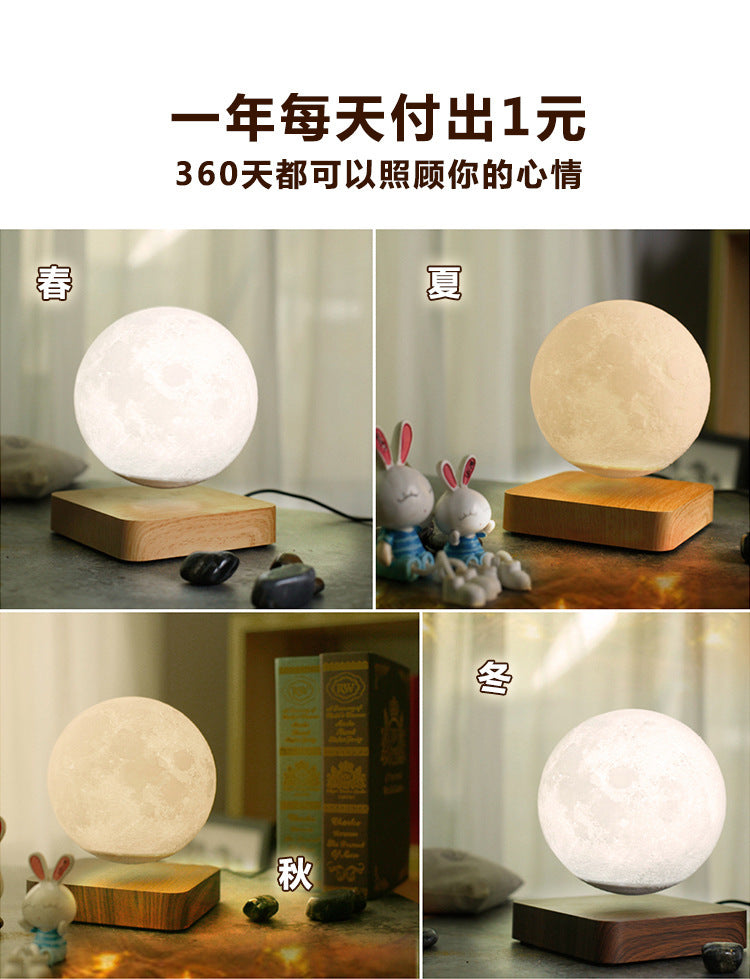 Levitating Moon Magnetic Floating Night Light Creative Table 3D Printed LED Lamp with Wooden Base Night Light Magnetic Moonlight