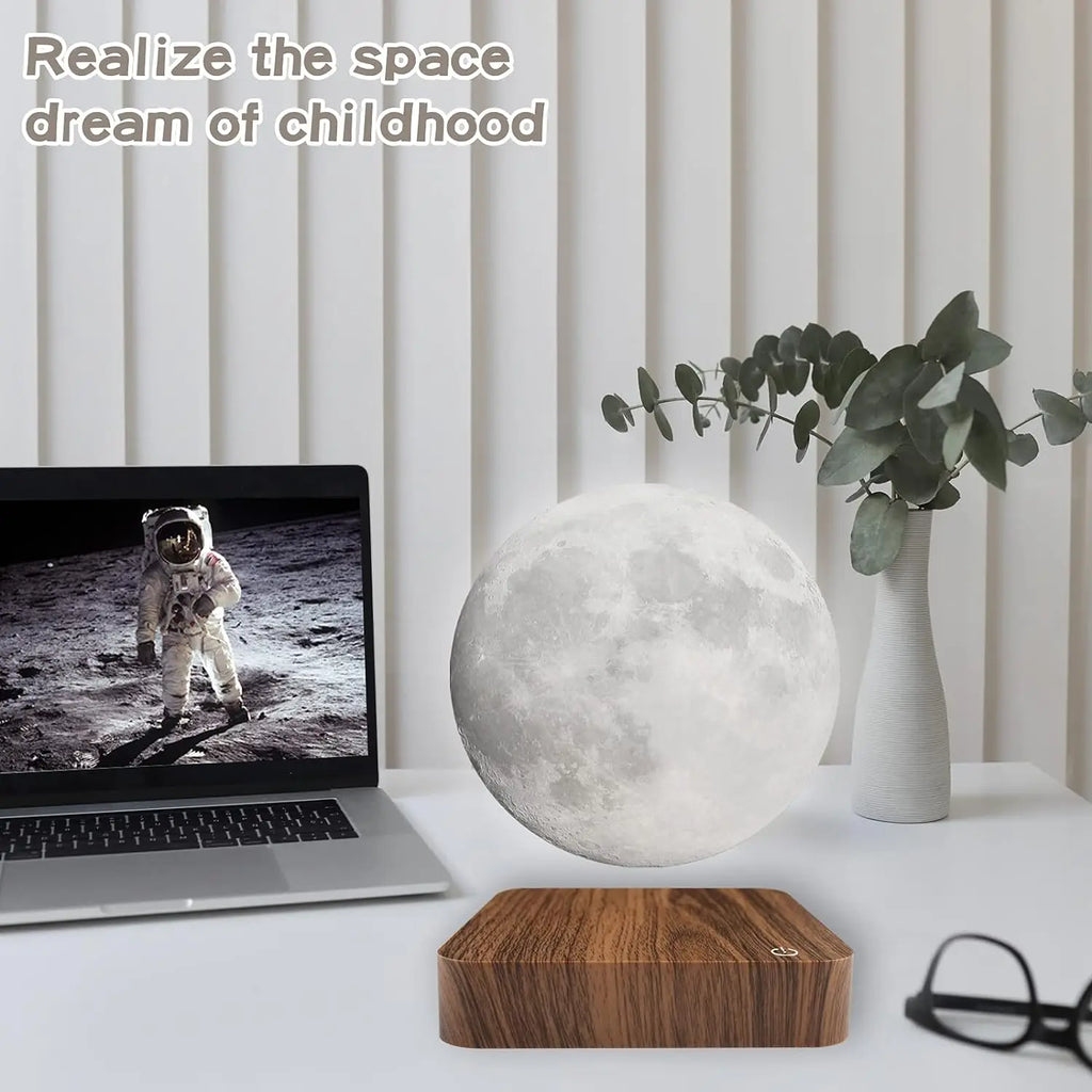 3D Levitating Moon LED Night Light Magnetic Floating Table Lamp with Wooden Base Multi-Color Temperature Settings Creative Gift