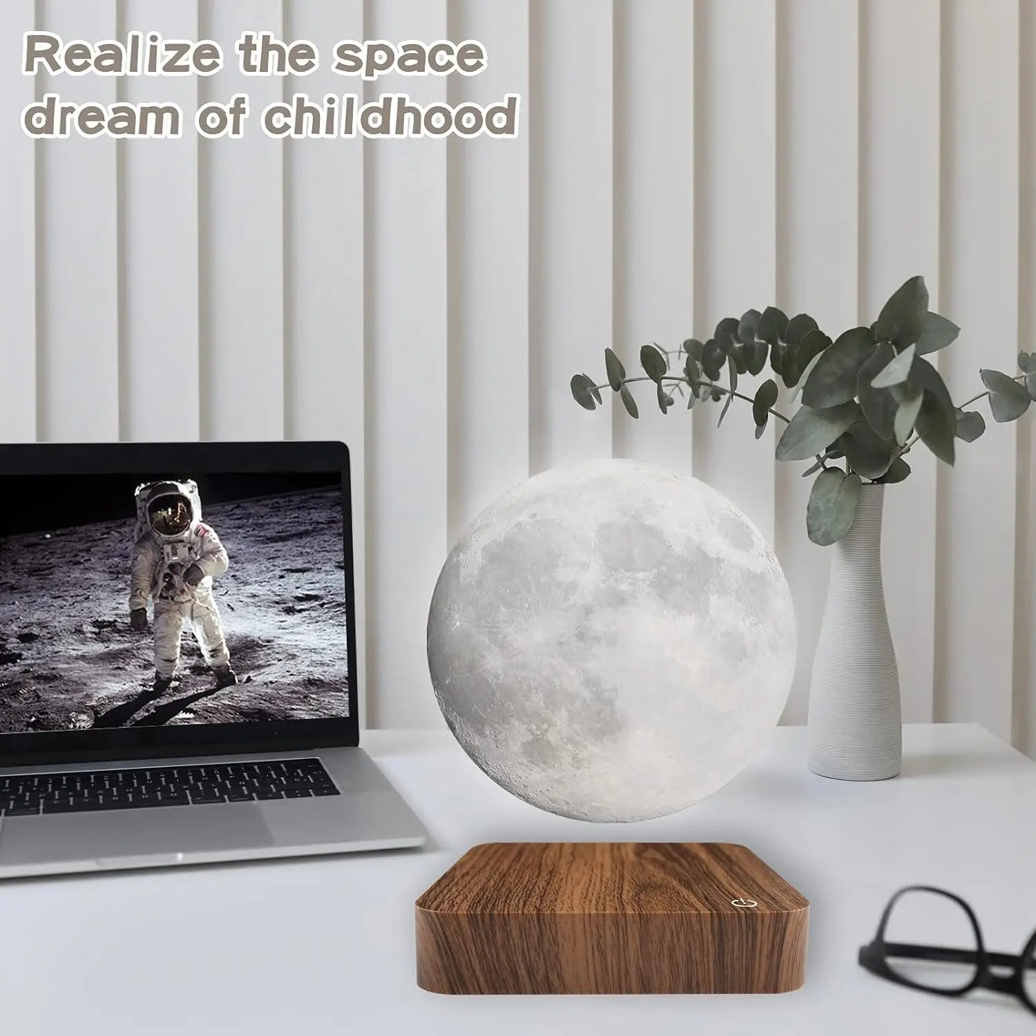 3D Levitating Moon LED Night Light Magnetic Floating Table Lamp with Wooden Base Multi-Color Temperature Settings Creative Gift