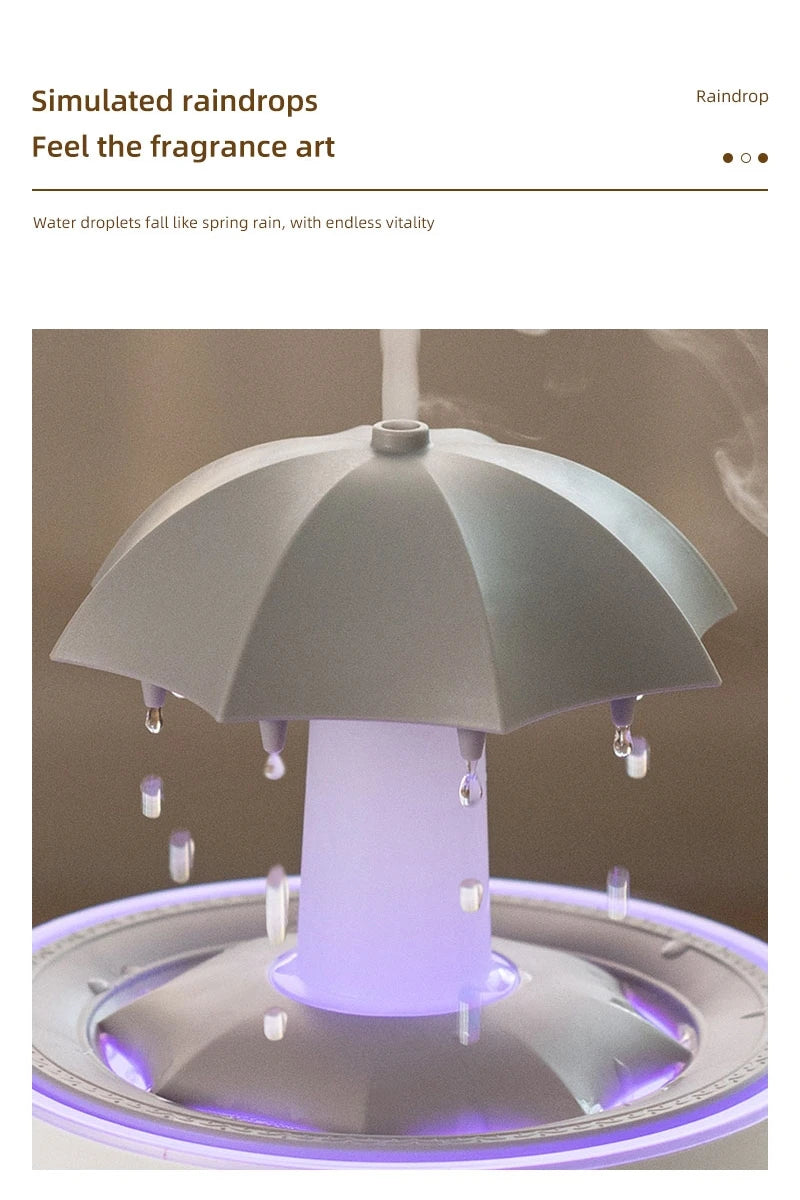 Room Umbrella Shape Aromatherapy Humidifiers 300ml Ultrasonic Rotating Water Rain Drop Aroma Diffuser With Remote