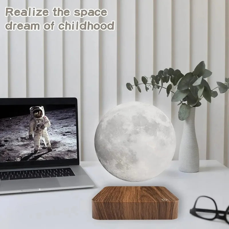 3D Levitating Moon LED Night Light Magnetic Floating Table Lamp with Wooden Base Multi-Color Temperature Settings Creative Gift