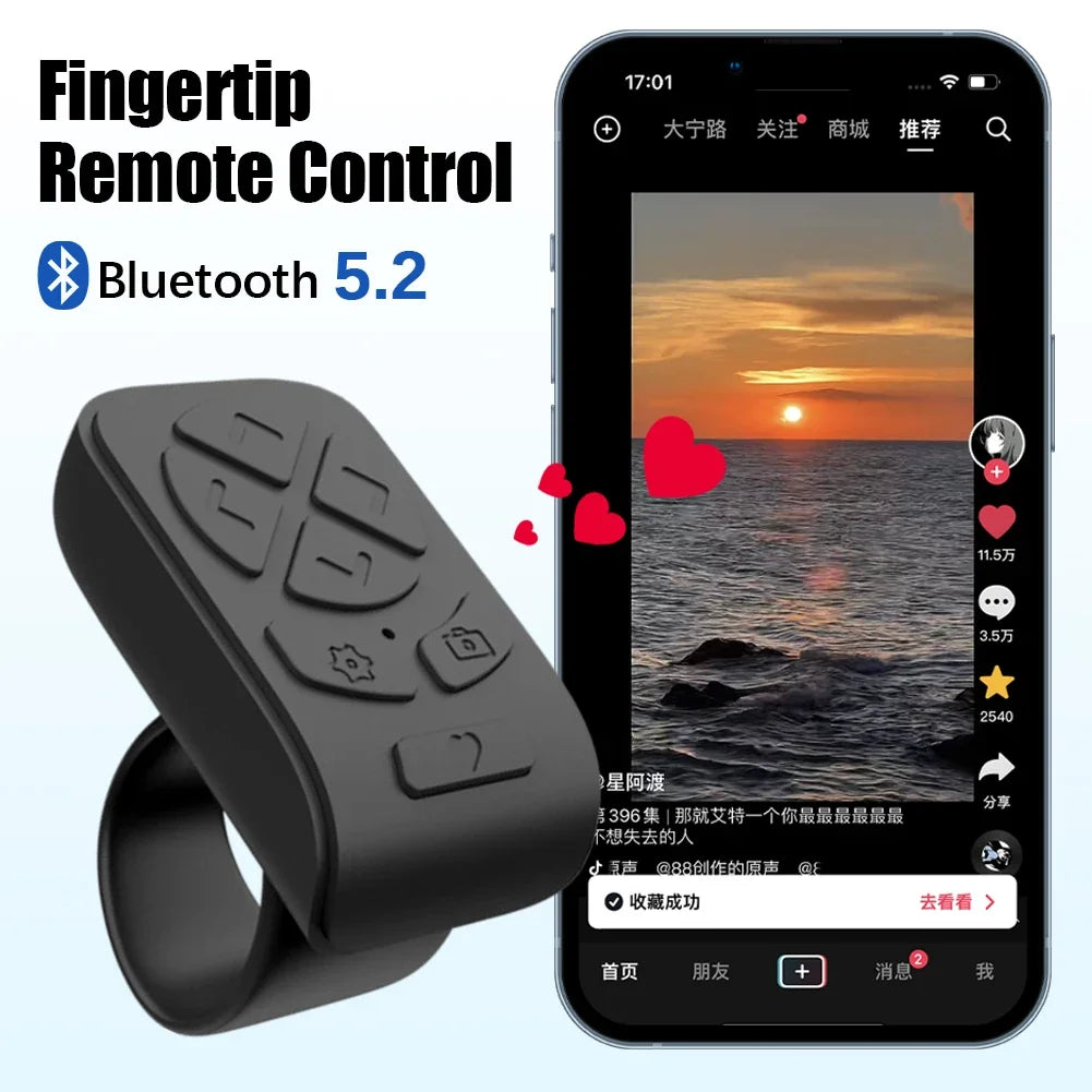 Bluetooth Remote Control 7 Buttons Scrolling Finger Phone Video Control Selfie Stick Automatic Page Fingertip Camera Controller