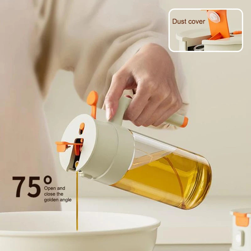 470/650ml 2 In 1 Oil Spray Bottle With Pour Spout Leakproof Multifunctional Large Capacity Glass Oiler Kitchen Cooking Accessory