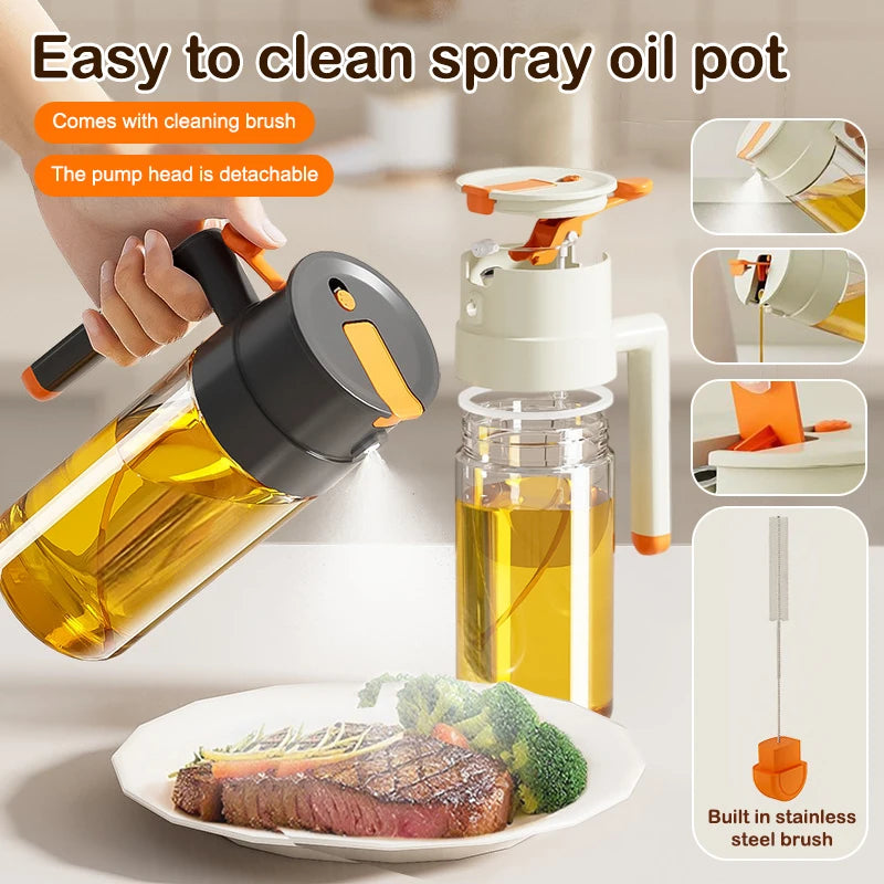 470/650ml 2 In 1 Oil Spray Bottle With Pour Spout Leakproof Multifunctional Large Capacity Glass Oiler Kitchen Cooking Accessory