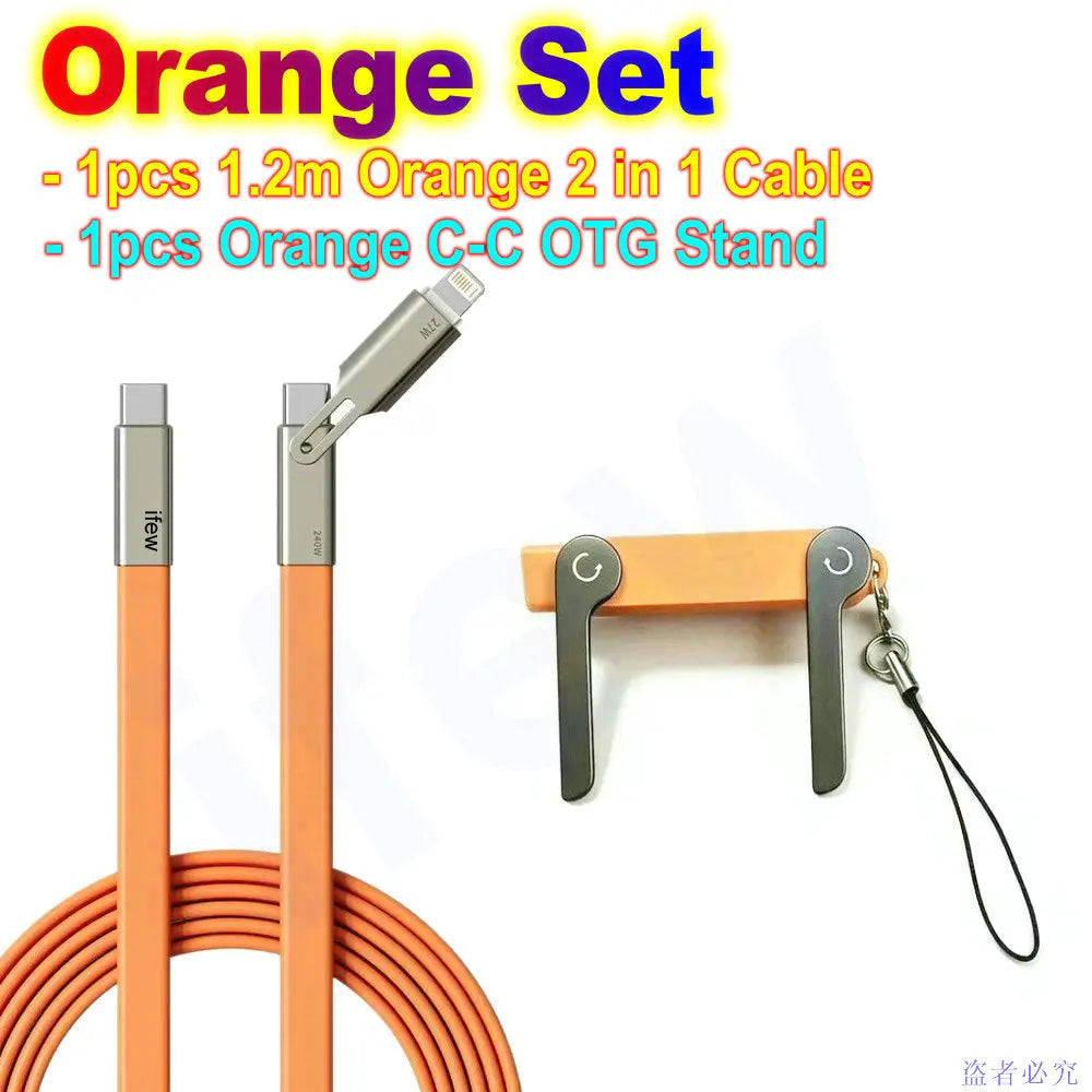 USB Type C Flat Charger Charging Cable C Kick Cable Stand Invisible Support Foldable Phone Holder 240W Charge Bracket For iPhone