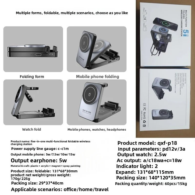 Multifunctional Foldable 5-In-1 Phone Watch Earphone Magnetic