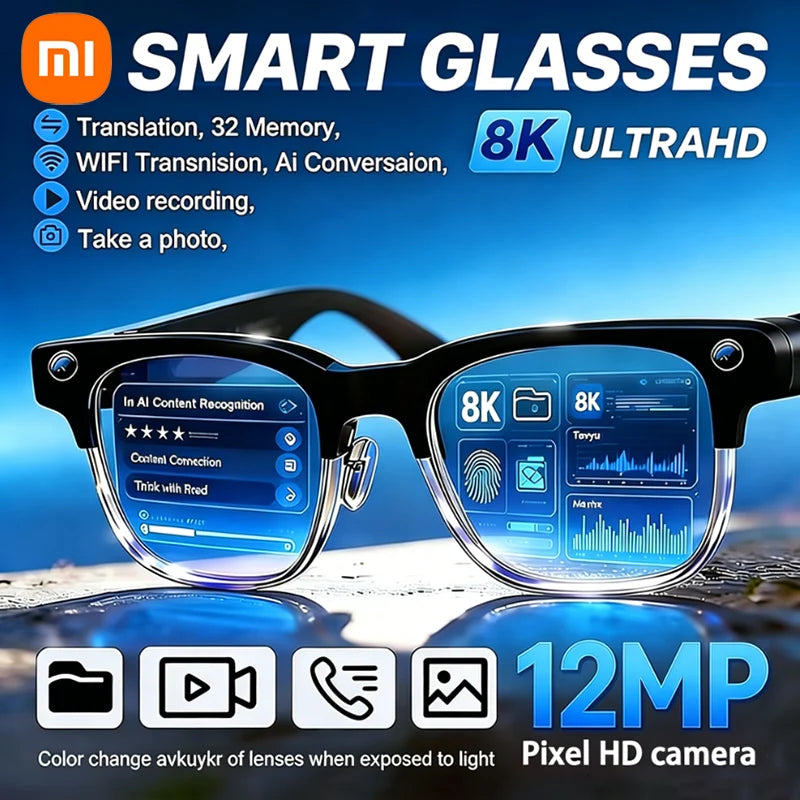 Xiaomi Bluetooth Call Cam Glasses 12MP Video Recording While 8K AI Translating Wifi Transmission Smart Glasses New AI Eyeglasses