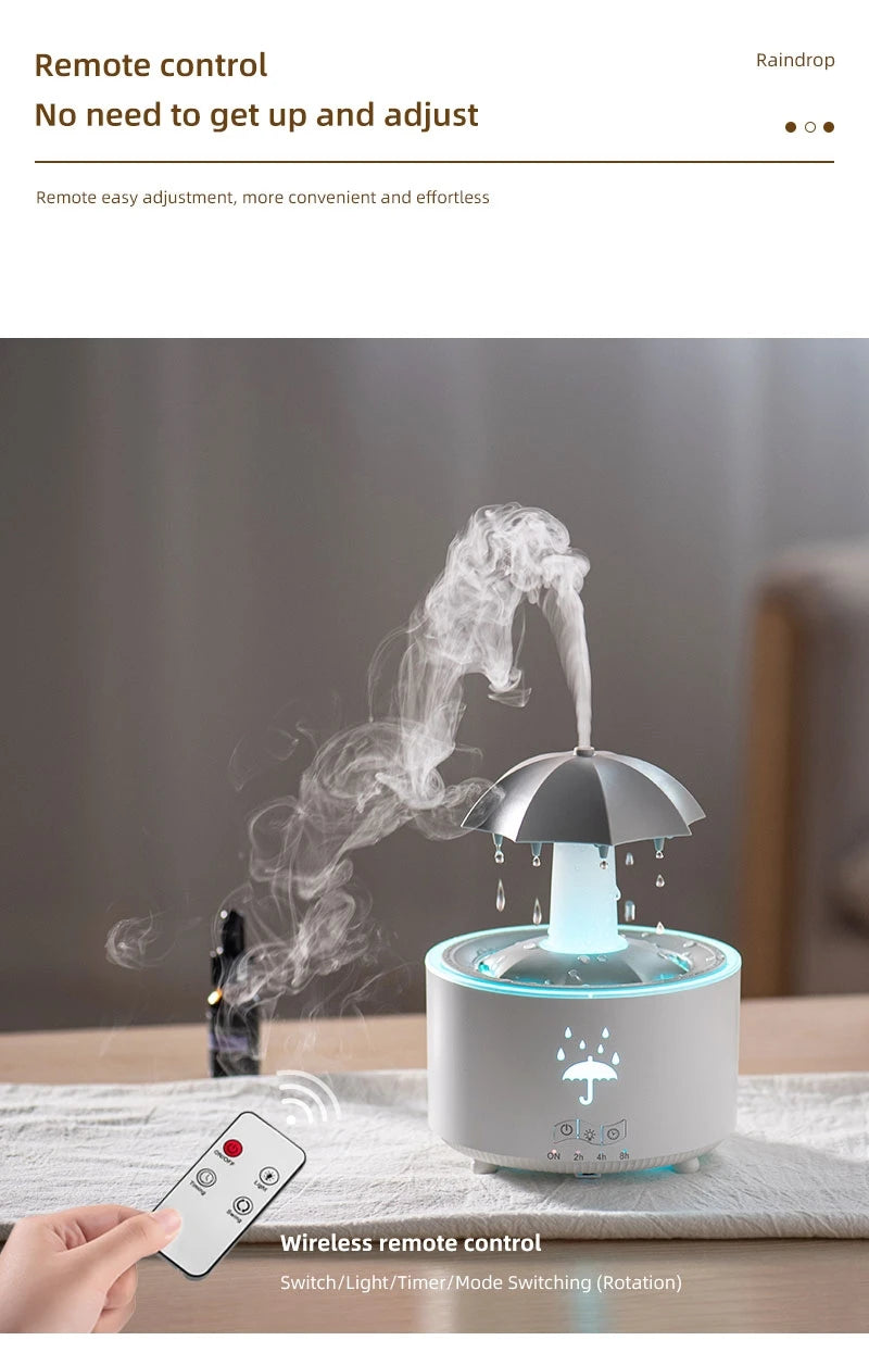 Room Umbrella Shape Aromatherapy Humidifiers 300ml Ultrasonic Rotating Water Rain Drop Aroma Diffuser With Remote