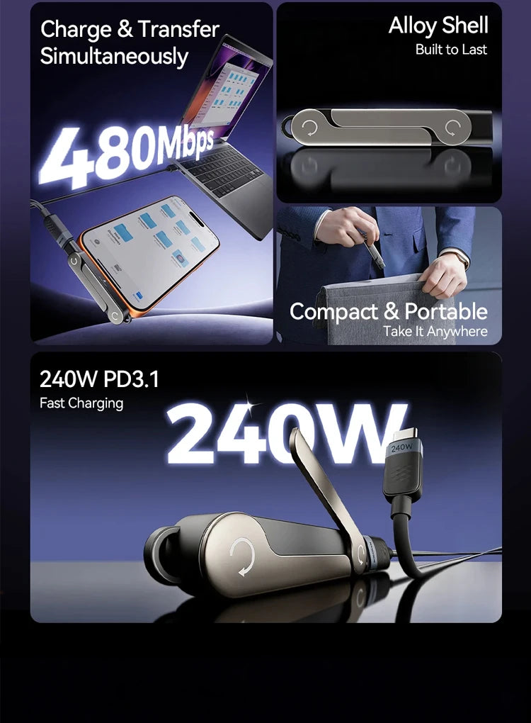 USB Type C Flat Charger Charging Cable C Kick Cable Stand With Invisible Support Foldable Phone Holder 240W Charge Wire Bracket