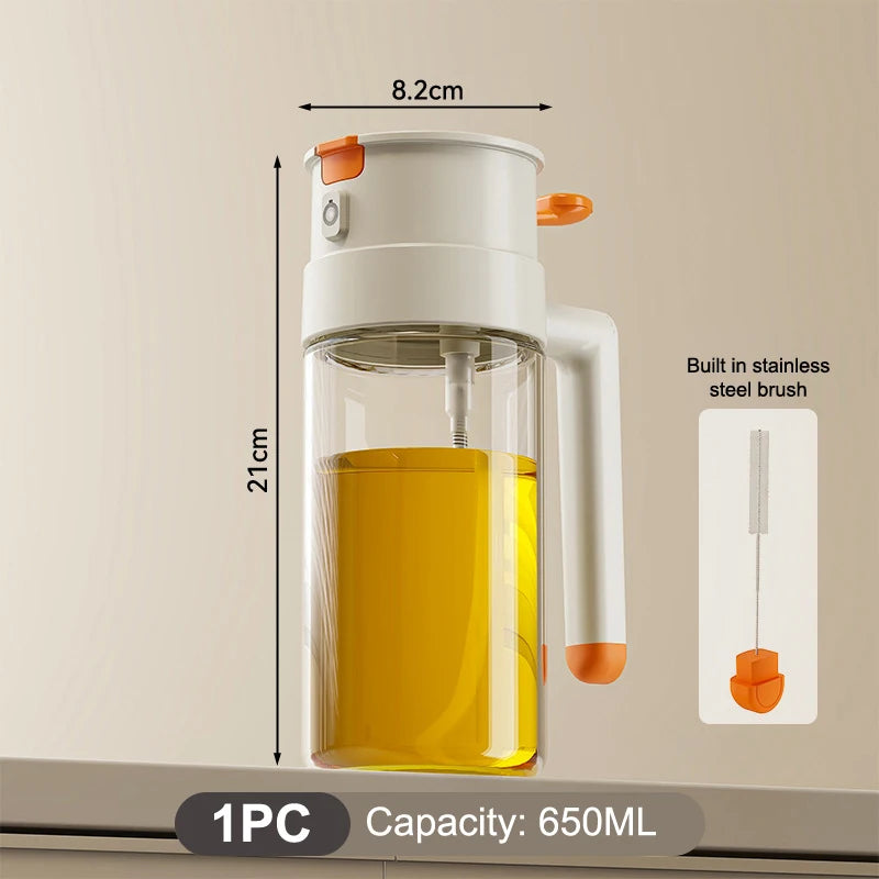 2-in-1 Oil Spray Bottle 470/650ml Large Capacity Leakproof Glass Oiler with Pour Spout Multifunctional Kitchen Cooking Accessory