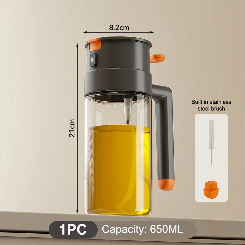 2-in-1 Oil Spray Bottle 470/650ml Large Capacity Leakproof Glass Oiler with Pour Spout Multifunctional Kitchen Cooking Accessory