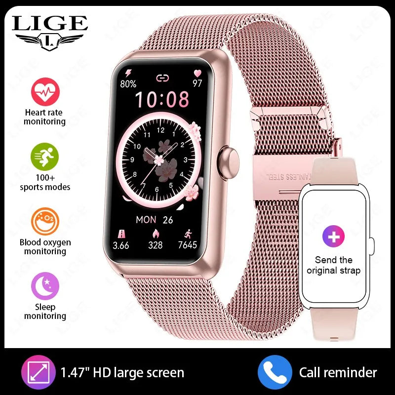 LIGE Fashion Full Touch Screen Smart Watch Women Call Reminder Women's Bracelet 100+ Sports Mode Heart Rate Monitor Smartwatch