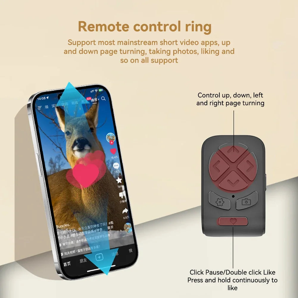 Bluetooth Remote Control 7 Buttons Scrolling Finger Phone Video Control Selfie Stick Automatic Page Fingertip Camera Controller