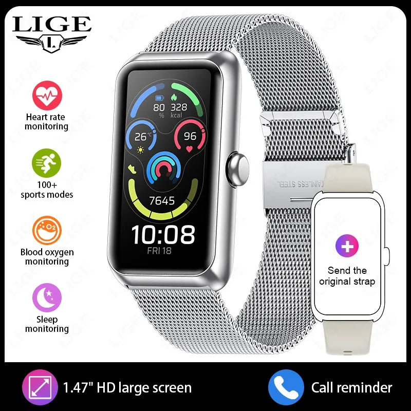 LIGE Fashion Full Touch Screen Smart Watch Women Call Reminder Women's Bracelet 100+ Sports Mode Heart Rate Monitor Smartwatch