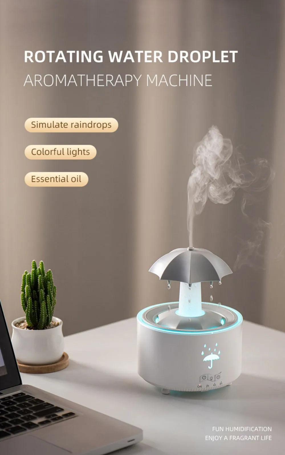 UFO Umbrella Essential Oils Diffuser Large Capacity Humidifier Christmas Jellyfish Aroma Diffuser Raindrop Sleeping Night Lights