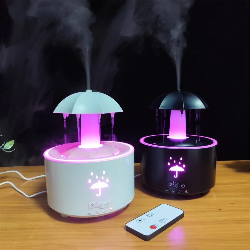 Room Umbrella Shape Aromatherapy Humidifiers 300ml Ultrasonic Rotating Water Rain Drop Aroma Diffuser With Remote