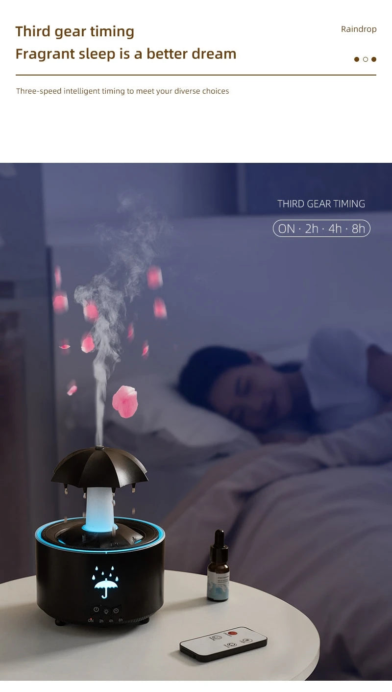 Room Umbrella Shape Aromatherapy Humidifiers 300ml Ultrasonic Rotating Water Rain Drop Aroma Diffuser With Remote