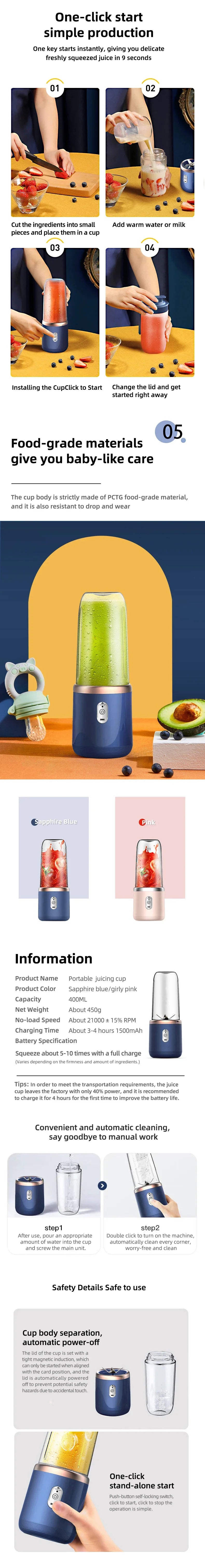 Portable Blender Bottle Electric Fresh Juice Smoothie Blender