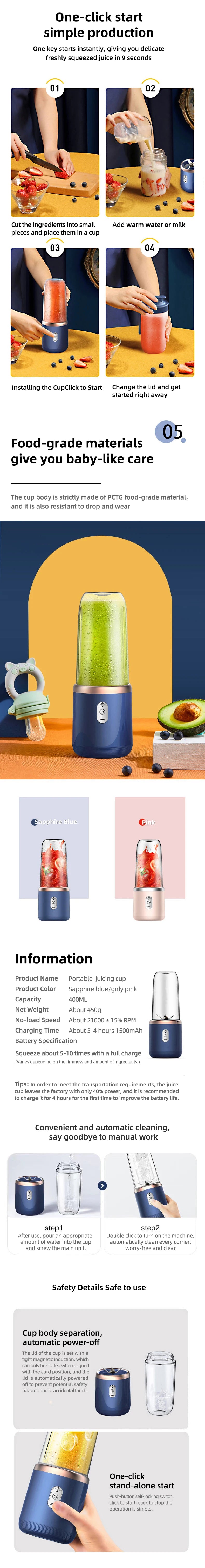Portable Blender Bottle Electric Fresh Juice Smoothie Blender