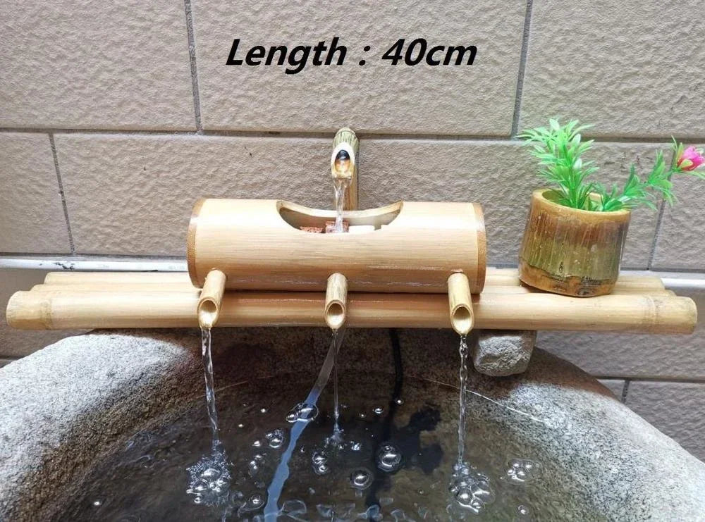 Bamboo Aquarium Water Recycling Feng Shui Decoration Tube Water Fountain Stone Trough Filter Office Desktop Furnishings