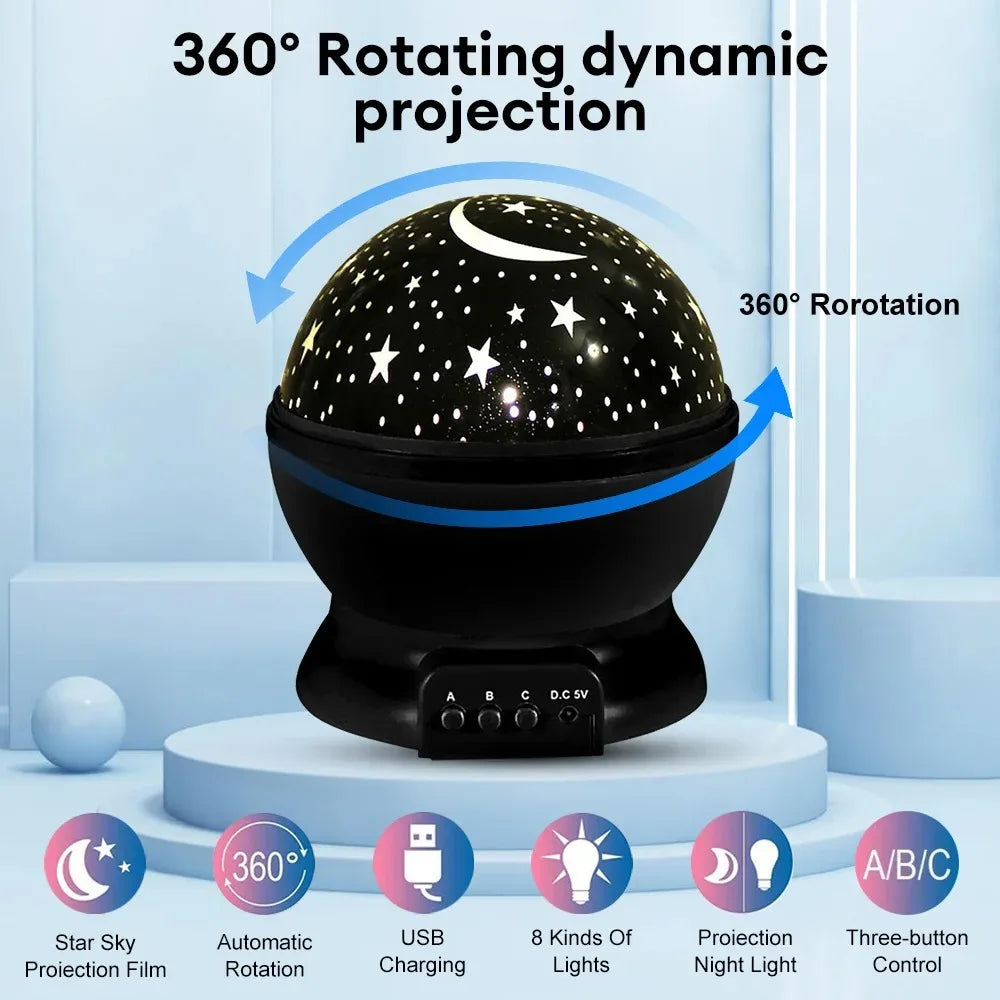 LED Galaxy Lamp 360° Rotating Nebula Effect Starry Sky Projector E27 for Kids Bedroom Decor Birthday Gifts