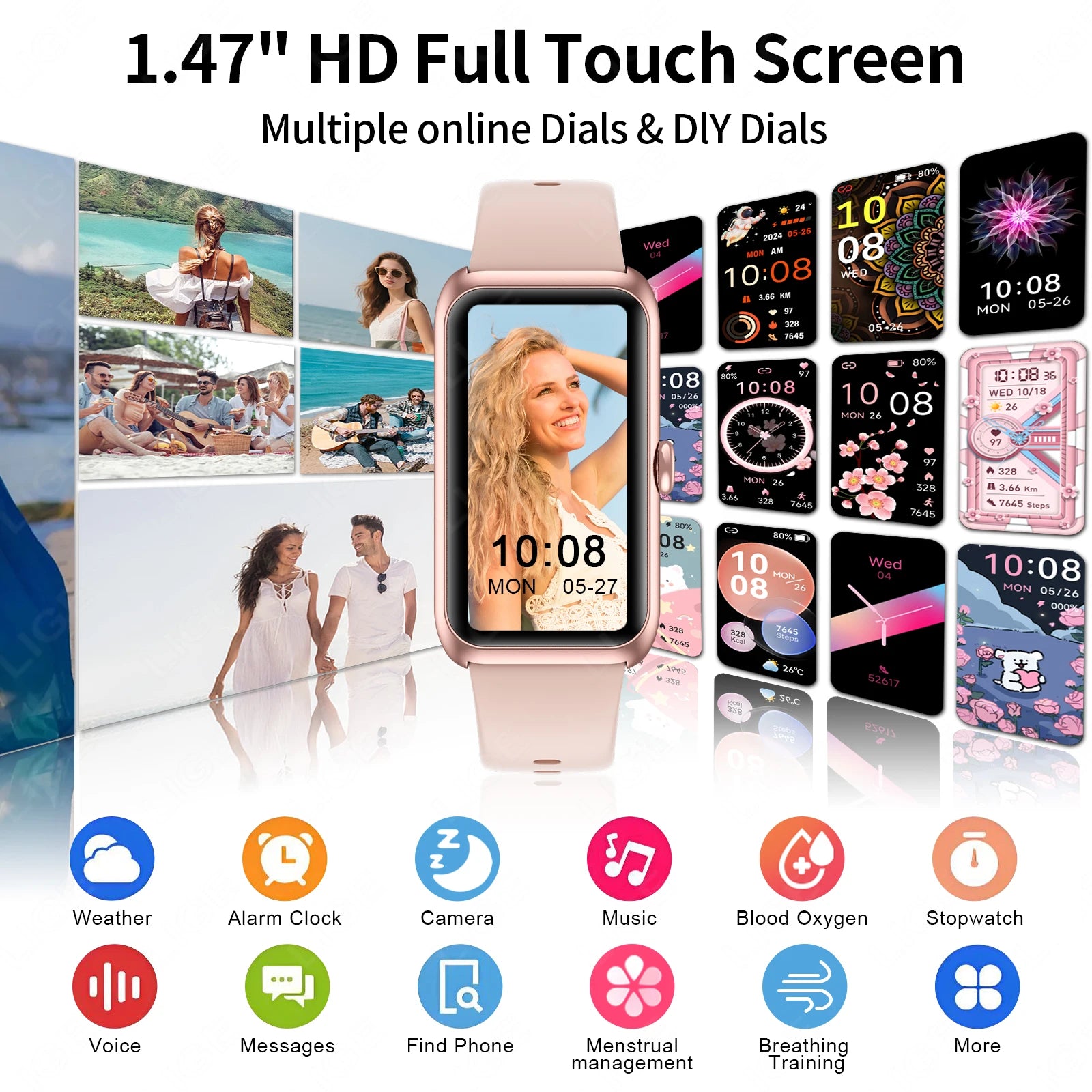 LIGE Fashion Full Touch Screen Smart Watch Women Call Reminder Women's Bracelet 100+ Sports Mode Heart Rate Monitor Smartwatch