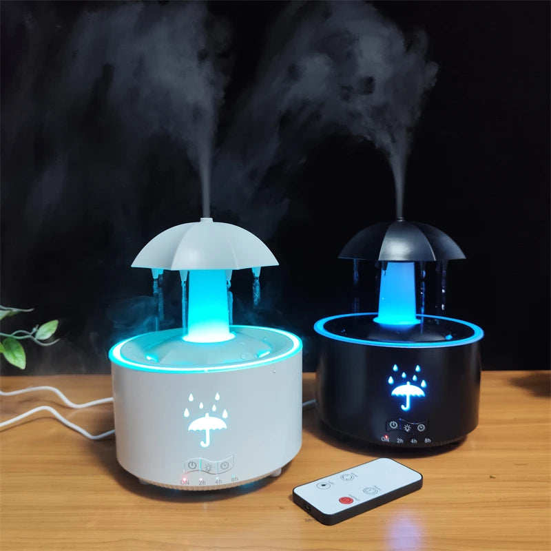 Room Umbrella Shape Aromatherapy Humidifiers 300ml Ultrasonic Rotating Water Rain Drop Aroma Diffuser With Remote