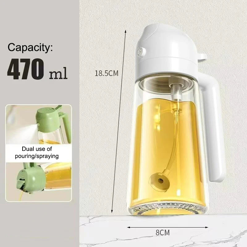 2-in-1 Oil Spray Bottle 470/650ml Large Capacity Leakproof Glass Oiler with Pour Spout Multifunctional Kitchen Cooking Accessory