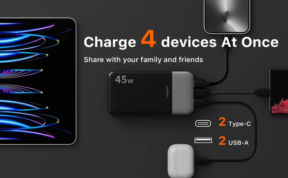 JUOVI Powerbank 20000mAh 45W Fast Charge Power Bank, Super Fast Charging Portable Charger with LED Display for iPhone 17 16 15