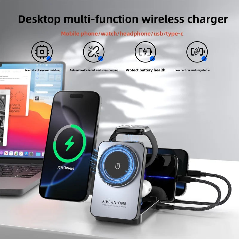 Multifunctional Foldable 5-In-1 Phone Watch Earphone Magnetic