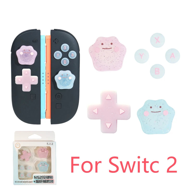 Cute Bling Silicone Soft D-pad Button ABXY Key Sticker Skin Case For Switch 2/NS Oled Joy-con Thumb Stick Grip Cap Cover