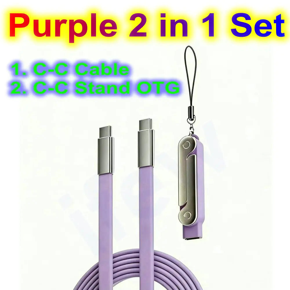 USB Type C Flat Charger Charging Cable C Kick Cable Stand Invisible Support Foldable Phone Holder 240W Charge Bracket For iPhone