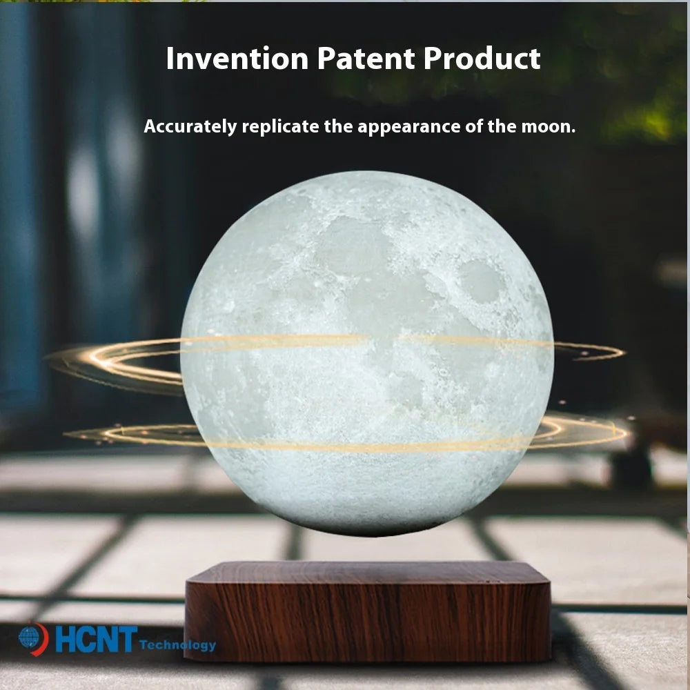 Levitating Moon Magnetic Floating Night Light Creative Table 3D Printed LED Lamp with Wooden Base Night Light Magnetic Moonlight