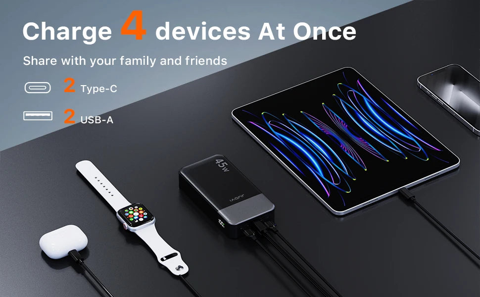 JUOVI Powerbank 20000mAh 45W Fast Charge Power Bank, Super Fast Charging Portable Charger with LED Display for iPhone 17 16 15