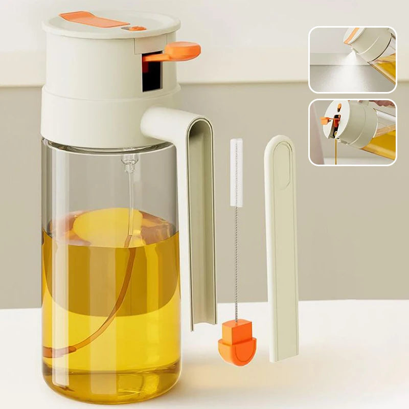 2-in-1 Oil Spray Bottle 470/650ml Large Capacity Leakproof Glass Oiler with Pour Spout Multifunctional Kitchen Cooking Accessory