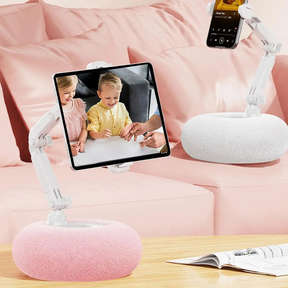 Plush Pillow Mobile Phone / Tablet Holder Desktop Stand Adjustable Length