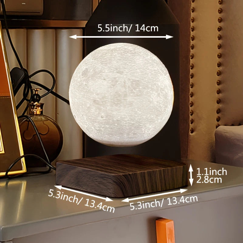3D Levitating Moon LED Night Light Magnetic Floating Table Lamp with Wooden Base Multi-Color Temperature Settings Creative Gift