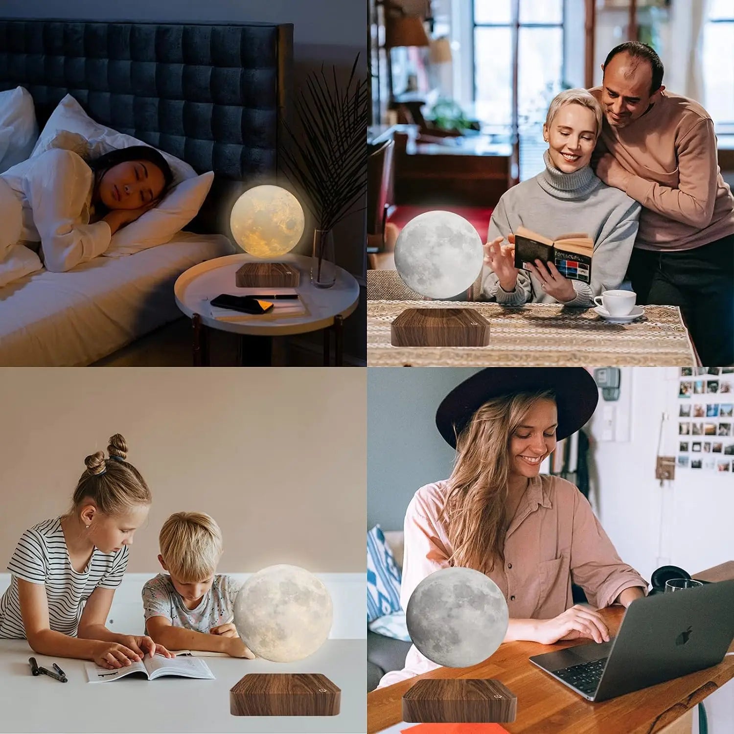3D Levitating Moon LED Night Light Magnetic Floating Table Lamp with Wooden Base Multi-Color Temperature Settings Creative Gift