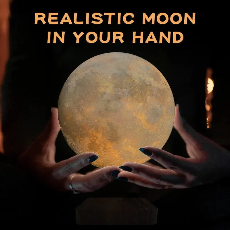 3D Levitating Moon LED Night Light Magnetic Floating Table Lamp with Wooden Base Multi-Color Temperature Settings Creative Gift