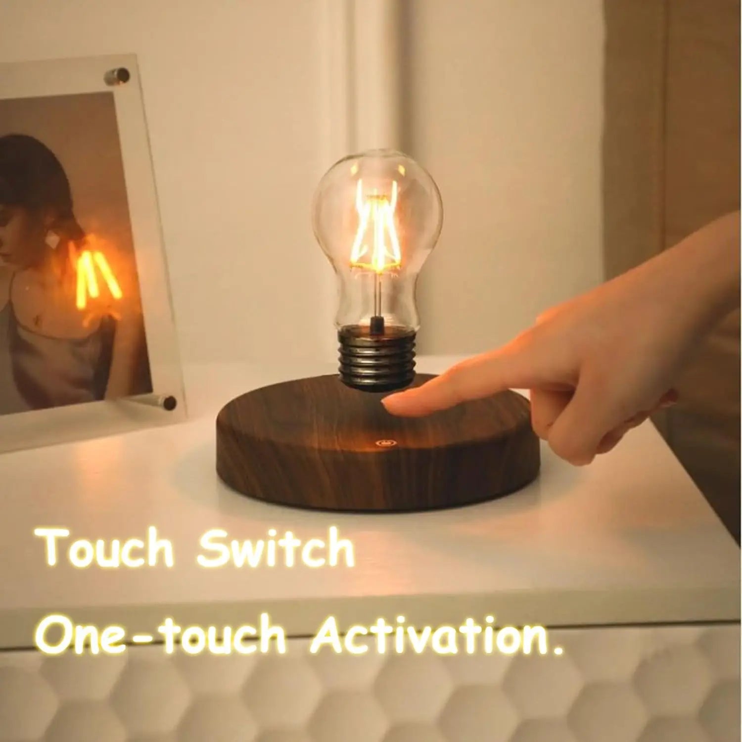 3D Levitating Moon LED Night Light Magnetic Floating Table Lamp with Wooden Base Multi-Color Temperature Settings Creative Gift
