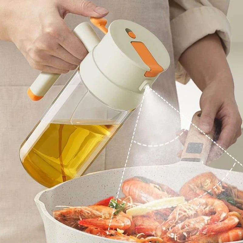 470/650ml 2 In 1 Oil Spray Bottle With Pour Spout Leakproof Multifunctional Large Capacity Glass Oiler Kitchen Cooking Accessory