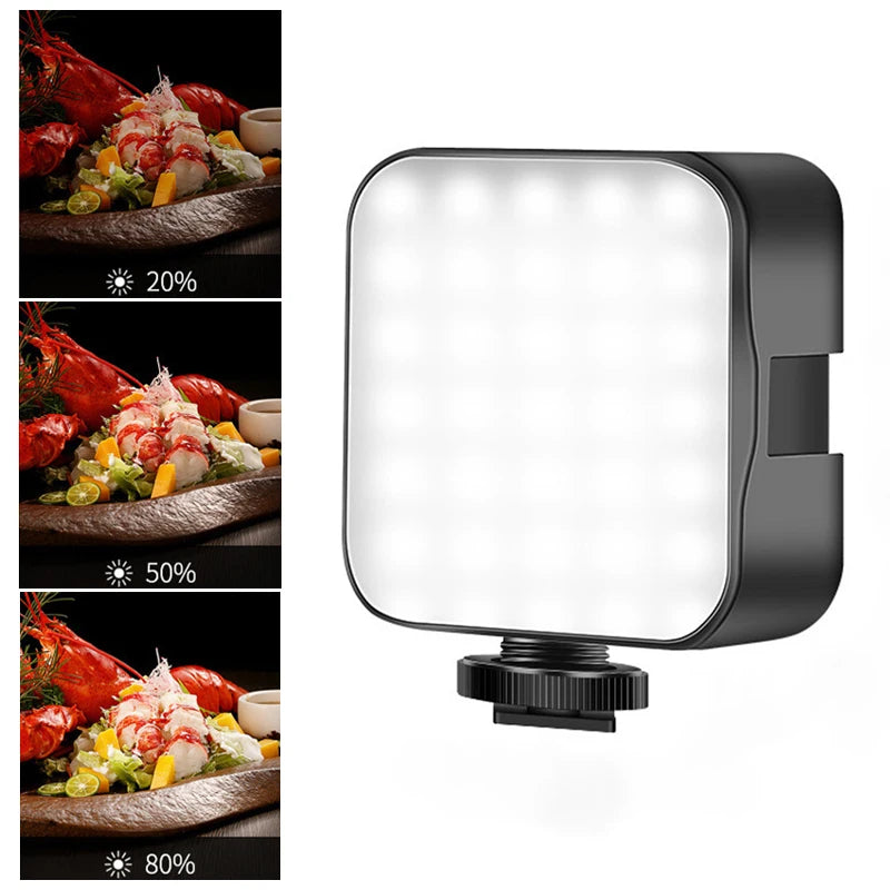 Mini Portable LED Video Light Photography Lighting 6500K Mobile Phone Selfie Livestreaming Fill Lamp with 3 Cold Shoe Vlog Lamp