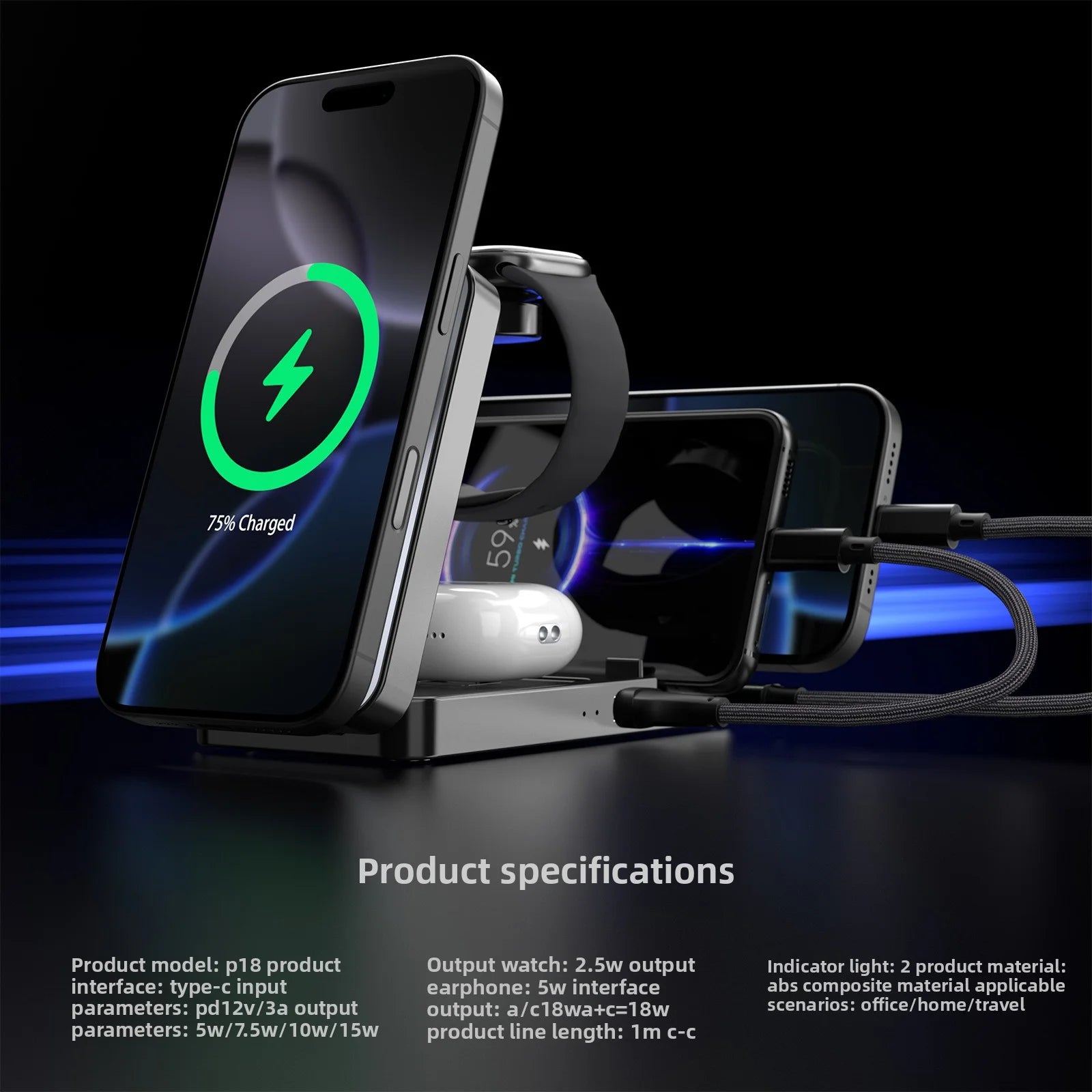 Multifunctional Foldable 5-In-1 Phone Watch Earphone Magnetic
