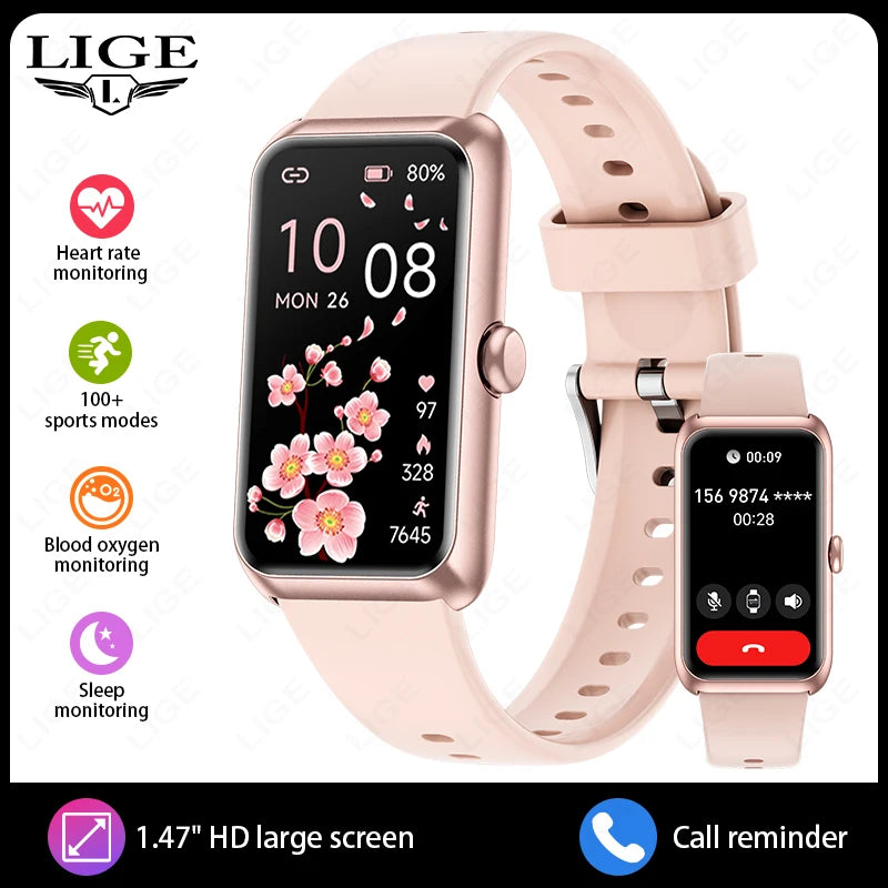 LIGE Fashion Full Touch Screen Smart Watch Women Call Reminder Women's Bracelet 100+ Sports Mode Heart Rate Monitor Smartwatch