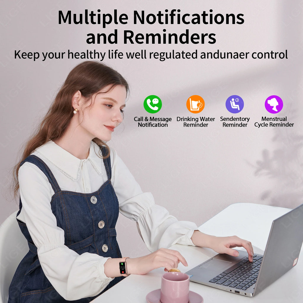 LIGE Fashion Full Touch Screen Smart Watch Women Call Reminder Women's Bracelet 100+ Sports Mode Heart Rate Monitor Smartwatch