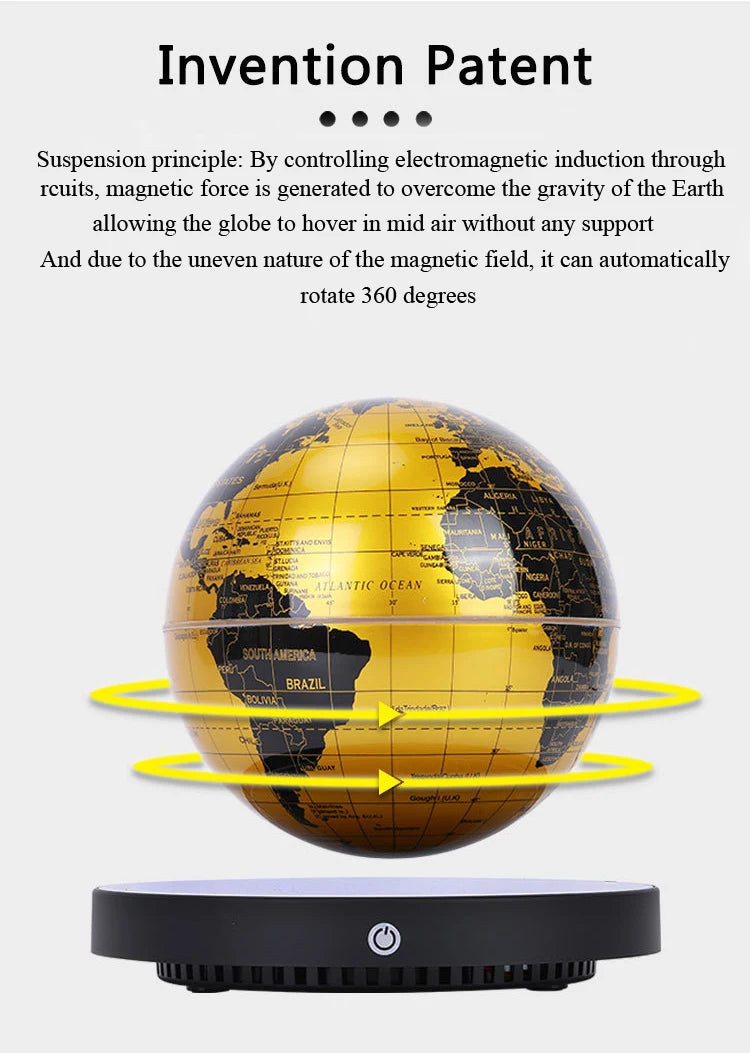 Magnetic Levitation Globe 3D Luminous Self 360 Degree Rotating Night Light Led Earth Floating Lamp Office Desktop Student Gift