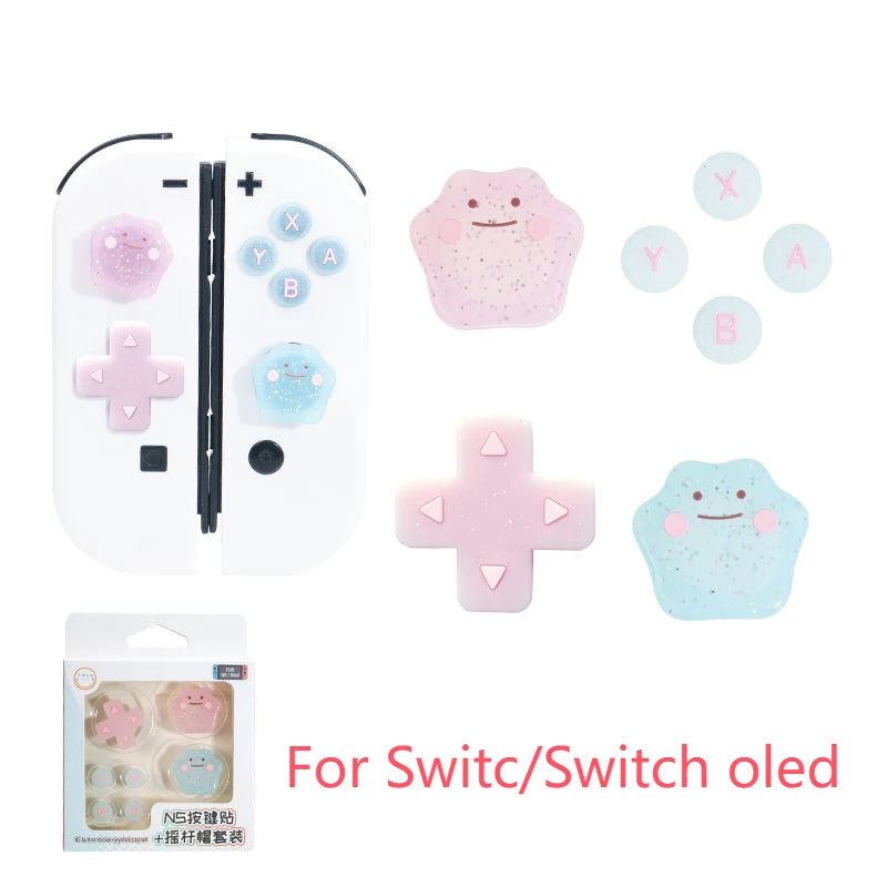 Cute Bling Silicone Soft D-pad Button ABXY Key Sticker Skin Case For Switch 2/NS Oled Joy-con Thumb Stick Grip Cap Cover